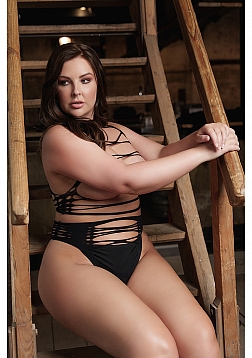 Helike XLV - Two Piece with Open Cups, Crop Top and Pantie - Plus Size