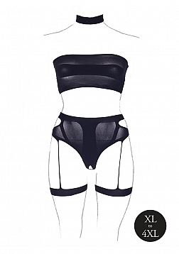 Ananke XII - Three Piece with Choker, Bandeau Top and Pantie with Garters - Plus Size
