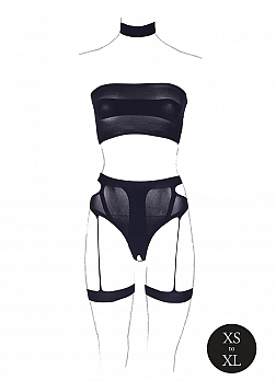 Ananke XII - Three Piece with Choker, Bandeau Top and Pantie with Garters - One Size
