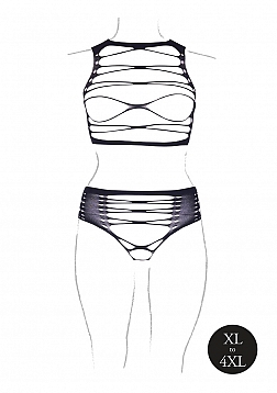Helike XLV - Two Piece with Open Cups, Crop Top and Pantie - Plus Size