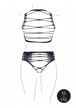 Helike XLV - Two Piece with Open Cups, Crop Top and Pantie - Plus Size