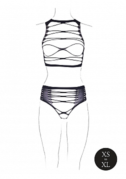 Helike XLV - Two Piece with Open Cups, Crop Top and Pantie - One Size