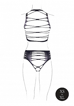 Helike XLV - Two Piece with Open Cups, Crop Top and Pantie - One Size