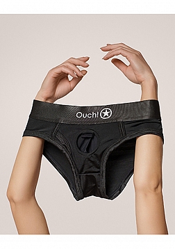 Ouch! Vibrating Strap-on High-cut Brief - Black - M/L