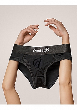 Ouch! Vibrating Strap-on High-cut Brief - Black - XL/XXL