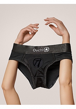 Ouch! Vibrating Strap-on High-cut Brief - Black - XS/S