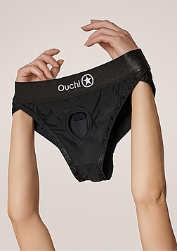 Ouch! Vibrating Strap-on Hipster - Black - XL/XXL