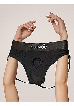 Ouch! Vibrating Strap-on Thong with Removable Butt Straps - Black - XL/XXL