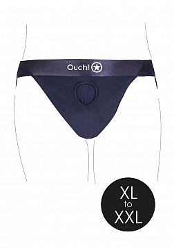 Ouch! Vibrating Strap-on Panty Harness with Open Back - Black - XL/XXL