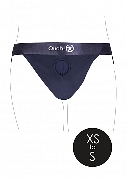 Ouch! Vibrating Strap-on Panty Harness with Open Back - Black - XS/S