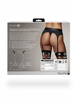 Ouch! Vibrating Strap-on Thong with Adjustable Garters - Black - M/L