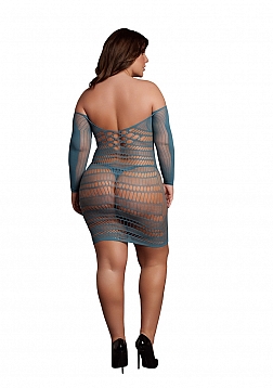 Long-Sleeved Net Mini Dress - Queen Size