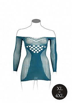Long-Sleeved Net Mini Dress - Queen Size
