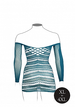 Long-Sleeved Net Mini Dress - Queen Size