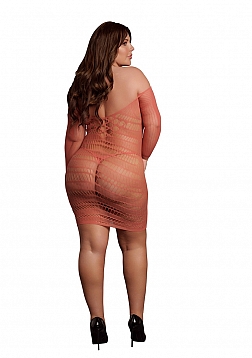 Long-Sleeved Net Mini Dress - Queen Size