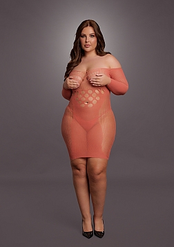 Long-Sleeved Net Mini Dress - Queen Size