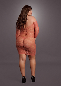 Long-Sleeved Net Mini Dress - Queen Size
