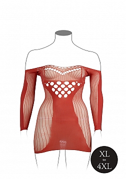 Long-Sleeved Net Mini Dress - Queen Size
