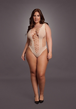 V-Neck Teddy with Opaque Panels - Queen Size