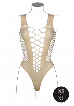 V-Neck Teddy with Opaque Panels - One Size