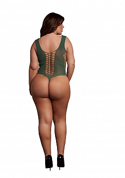 V-Neck Teddy with Opaque Panels - Queen Size