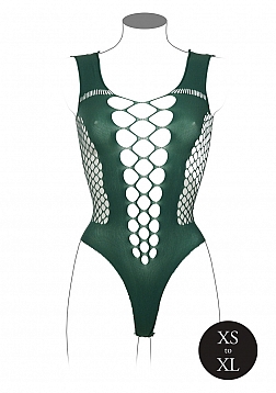 V-Neck Teddy with Opaque Panels - One Size