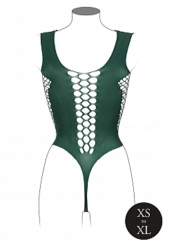 V-Neck Teddy with Opaque Panels - One Size