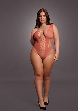 V-Neck Teddy with Opaque Panels - Queen Size