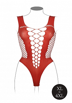 V-Neck Teddy with Opaque Panels - Queen Size