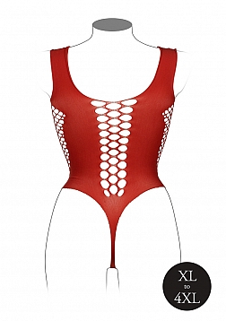 V-Neck Teddy with Opaque Panels - Queen Size