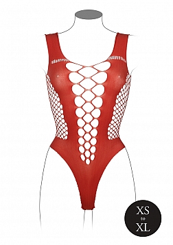 V-Neck Teddy with Opaque Panels - One Size