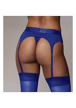 Ouch! Vibrating Strap-on Thong with Adjustable Garters - Royal Blue - M/L