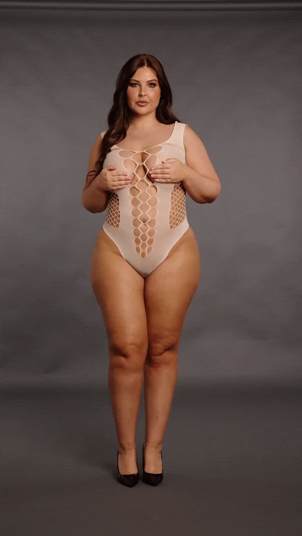 V-Neck Teddy with Opaque Panels - Queen Size