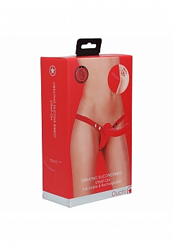Ouch! - Vibrating - Rechrgeable - 10 Speed Silicone Ribbed Strap-On - Adjustable - Red