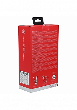 Ouch! - Vibrating - Rechrgeable - 10 Speed Silicone Ribbed Strap-On - Adjustable - Red