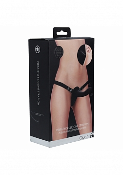 Ouch! - Vibrating - Rechrgeable - 10 Speed Silicone Strap-On - Adjustable - Black