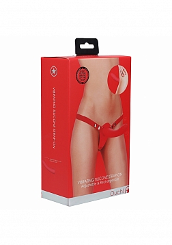 Ouch! - Vibrating - Rechrgeable - 10 Speed Silicone Strap-On - Adjustable - Red