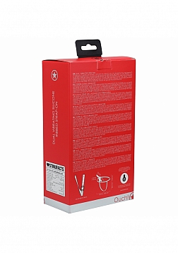 Ouch! - Dual Vibrating - Rechargeable - 10 Speed Silicone Ribbed Strap-On - Adjustable - Red