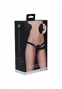 Ouch! - Dual Vibrating - Rechargeable - 10 Speed Silicone Strap-On - Adjustable - Black