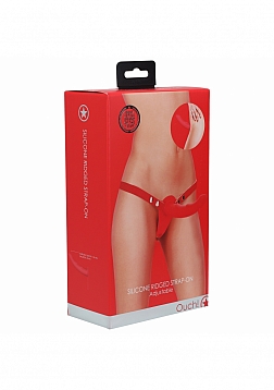 Ouch! - Silicone Ridged Strap-On - Adjustable - Red 