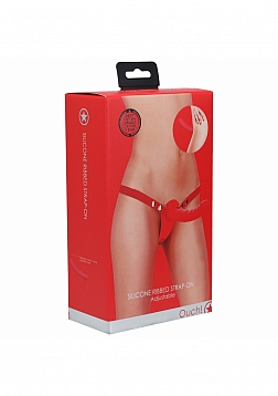 Ouch! - Silicone Ribbed Strap-On - Adjustable - Red