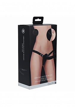 Ouch! - Vibrating - Rechrgeable - 10 Speed Silicone Ridged Strap-On - Adjustable - Black