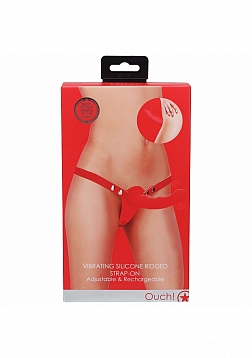 Ouch! - Vibrating - Rechrgeable - 10 Speed Silicone Ridged Strap-On - Adjustable - Red