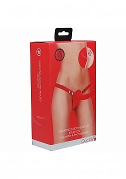 Ouch! - Vibrating - Rechrgeable - 10 Speed Silicone Ridged Strap-On - Adjustable - Red