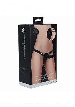 Ouch! - Vibrating - Rechrgeable - 10 Speed Silicone Ribbed Strap-On - Adjustable - Black