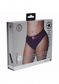 Ouch! Vibrating Strap-on Thong with Removable Butt Straps - Purple - XL/XXL
