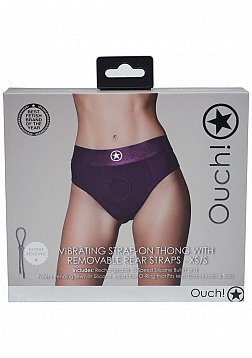 Ouch! Vibrating Strap-on Thong with Removable Butt Straps - Purple - XS/S