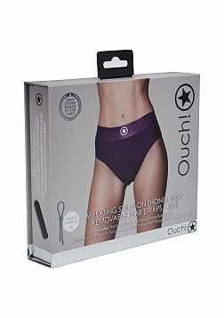Ouch! Vibrating Strap-on Thong with Removable Butt Straps - Purple - XS/S