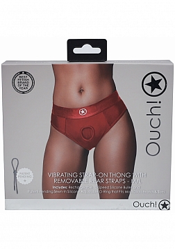 Ouch! Vibrating Strap-on Thong with Removable Butt Straps - Red - M/L