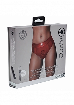 Ouch! Vibrating Strap-on Thong with Removable Butt Straps - Red - M/L
